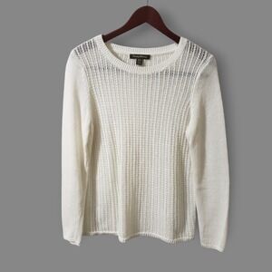 Tommy Bahama Womens White 100% Linen Open Knit Crewneck Sweater Sz M Beach Vacay